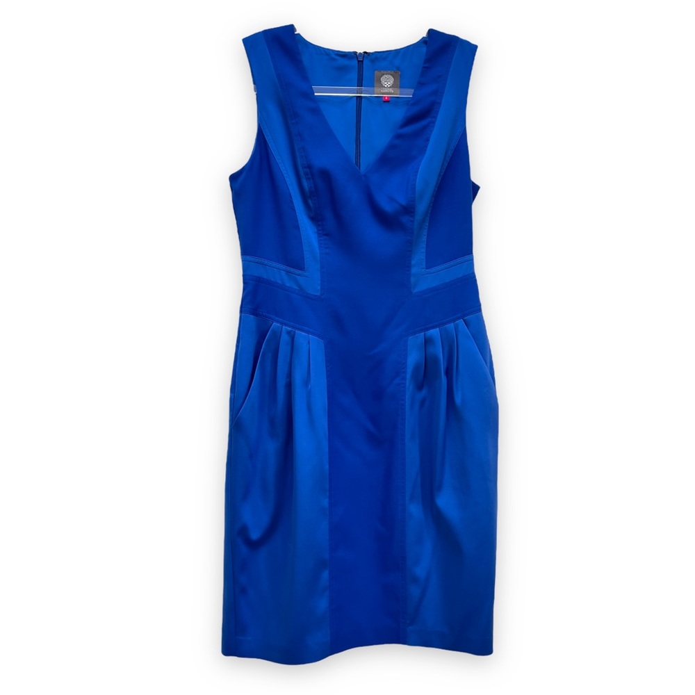 Vince Camuto Stretch Satin Sheath Dress Cobalt Cerulean Mad Men Cocktail Party